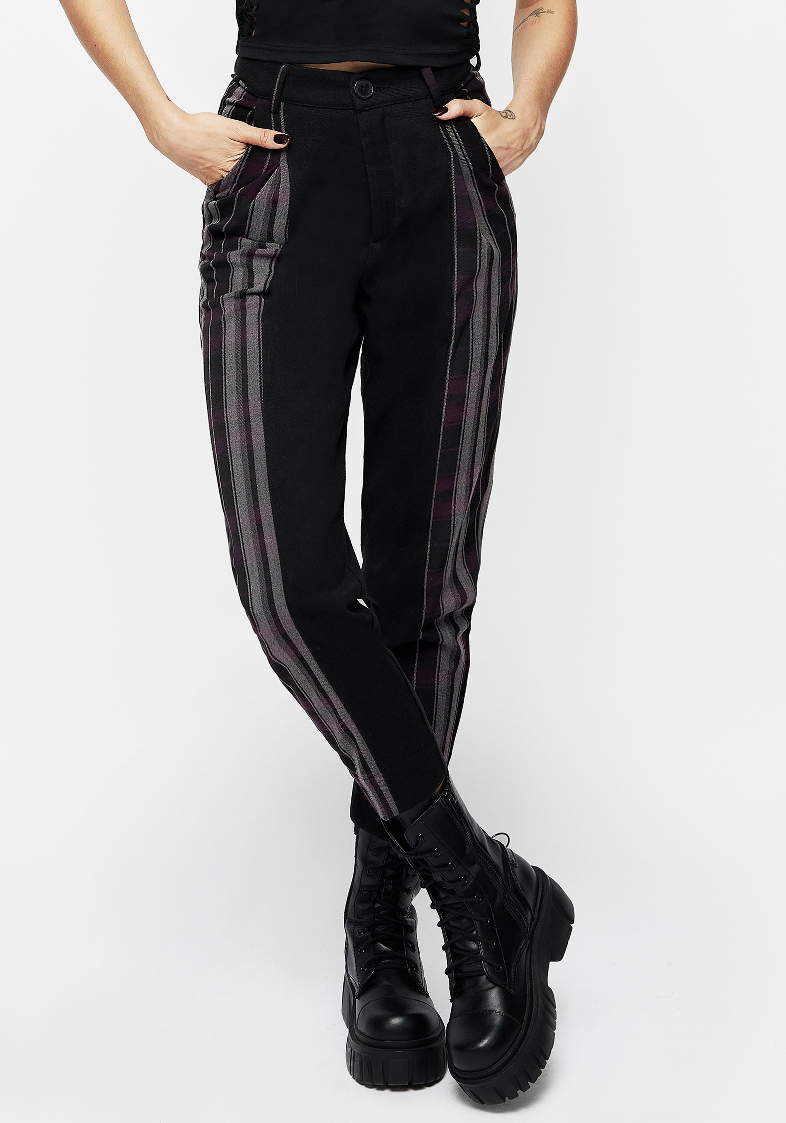 Gambit Spliced Check Tapered Trousers | Disturbia - Shop Women's