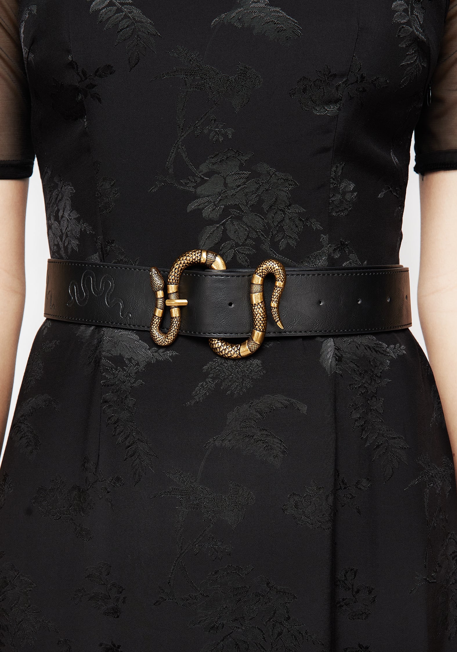 Mamba Debossed Belt With Snake Buckle - Brass | Disturbia - Shop