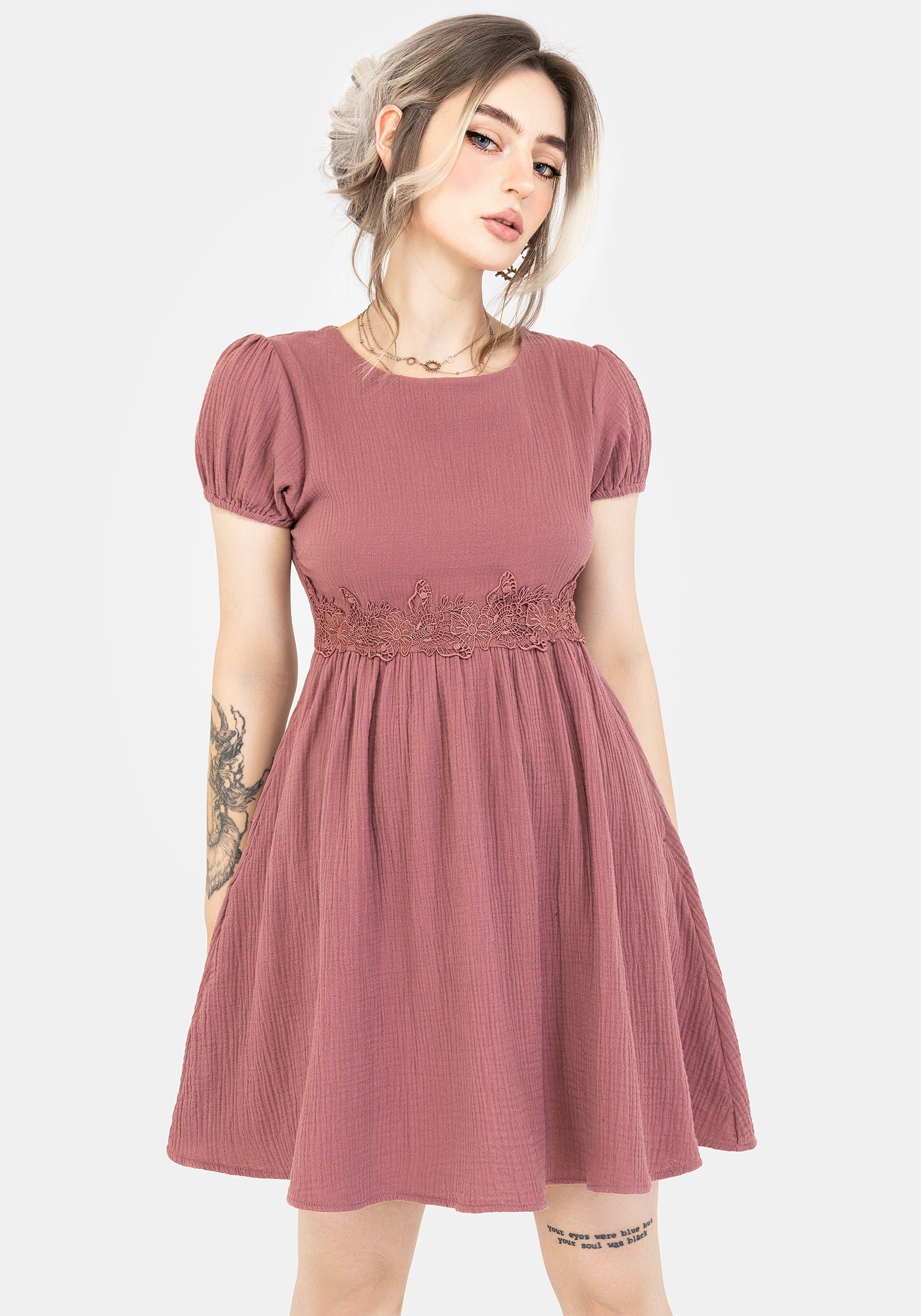 cotton smock dresses Rosamoth Applique Trim Cotton Mini Smock Dress