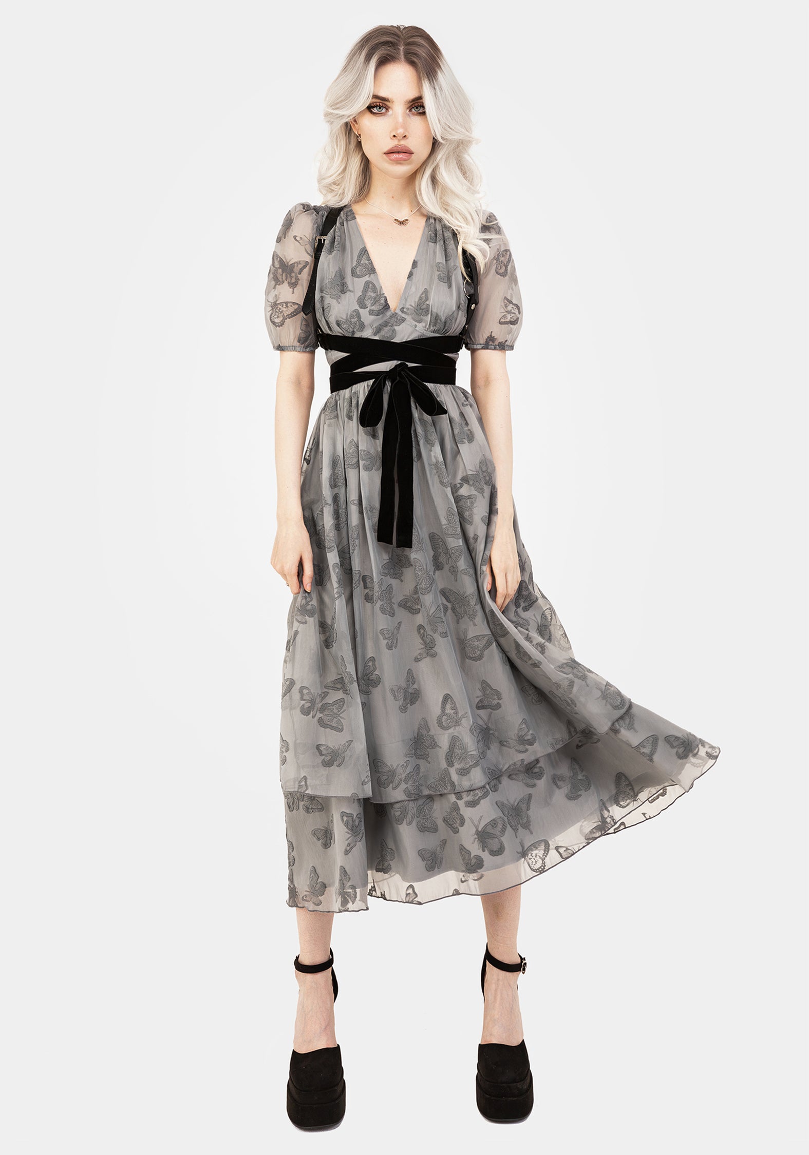 Vanessa Butterfly Print Organza Puff Sleeve Midaxi Dress | Disturbia - Shop Women's Gothic, Alternative & Dark Romantic Fashion, Accessories & Homeware Vanessa Butterfly Print Organza Puff Sleeve Midaxi Dress | Disturbia - Shop Women's Gothic, Alternative & Dark Romantic Fashion, Accessories & Homeware