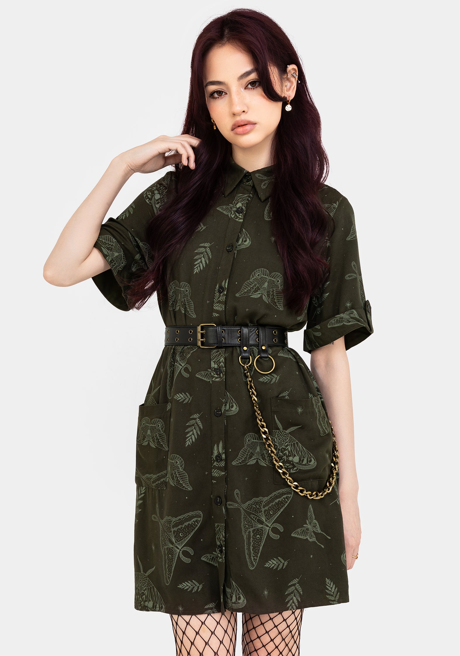 Callopistria Moth Print Mini Shirt Dress