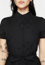 Crux Broderie Cotton Belted Mini Shirt Dress