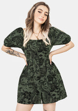 Bashe Cotton Puff Sleeve Playsuit - Green
