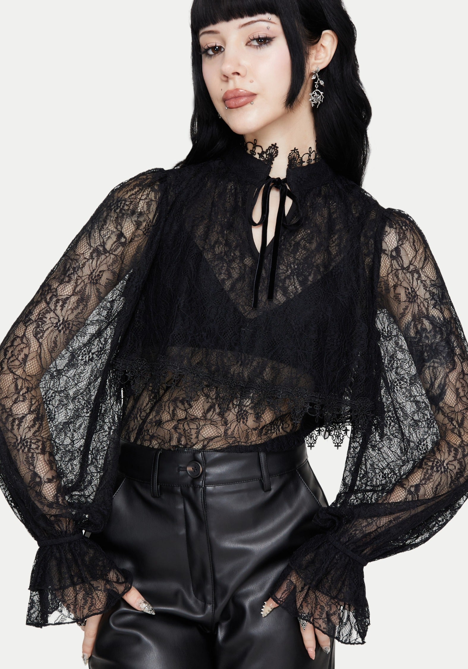 Darkwave Tie Neck Lace Blouse – Disturbia