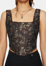 Rena Snake Jacquard Corset Top - Brown
