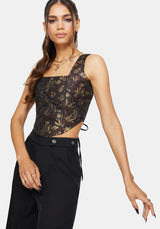 Rena Snake Jacquard Corset Top - Brown
