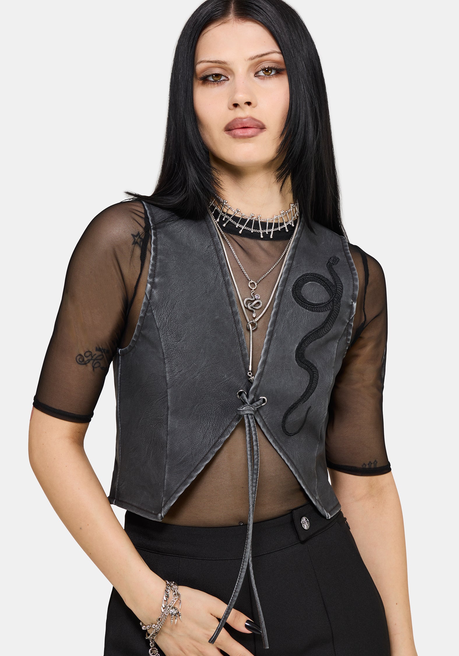 Sirrha PU Serpent Embroidered Waistcoat – Disturbia