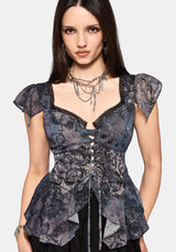 Gaia Celestial Print Chiffon Lace Up Blouse