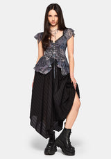 Gaia Celestial Print Chiffon Lace Up Blouse