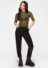 Lunafern Flocked Fern Short Sleeve Mesh Top - Green