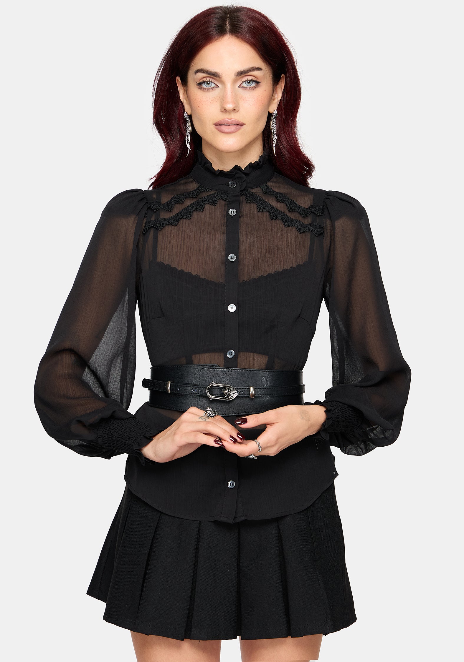 Zia Chiffon Sheer Lace Trim Shirt – Disturbia