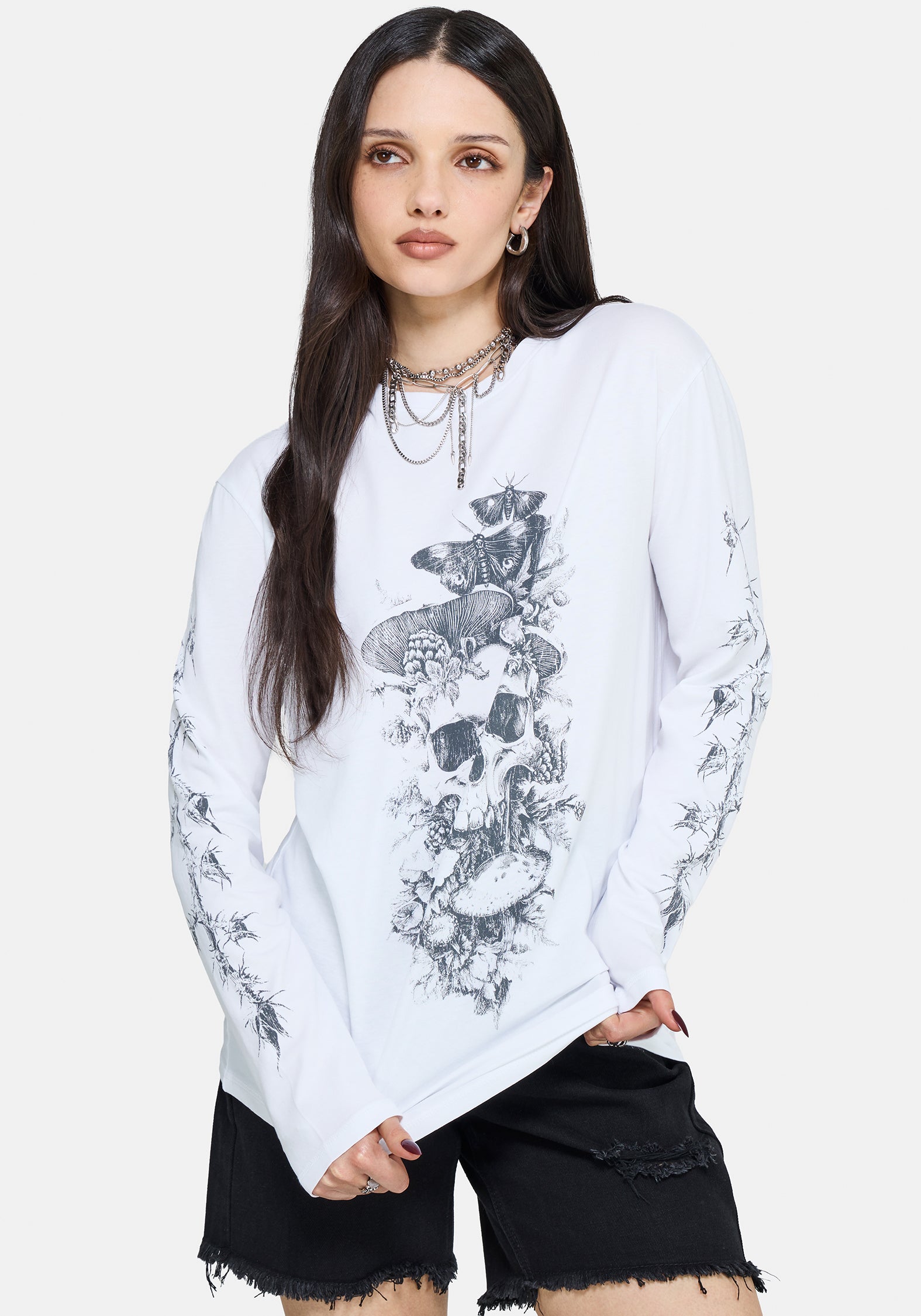 Skulla Long Sleeve Oversized T-Shirt – Disturbia