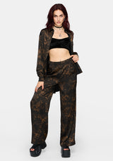 Gallo Satin Jacquard Wide Leg Split Pants