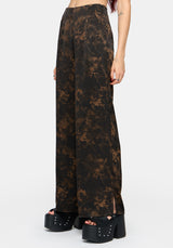 Gallo Satin Jacquard Wide Leg Split Pants