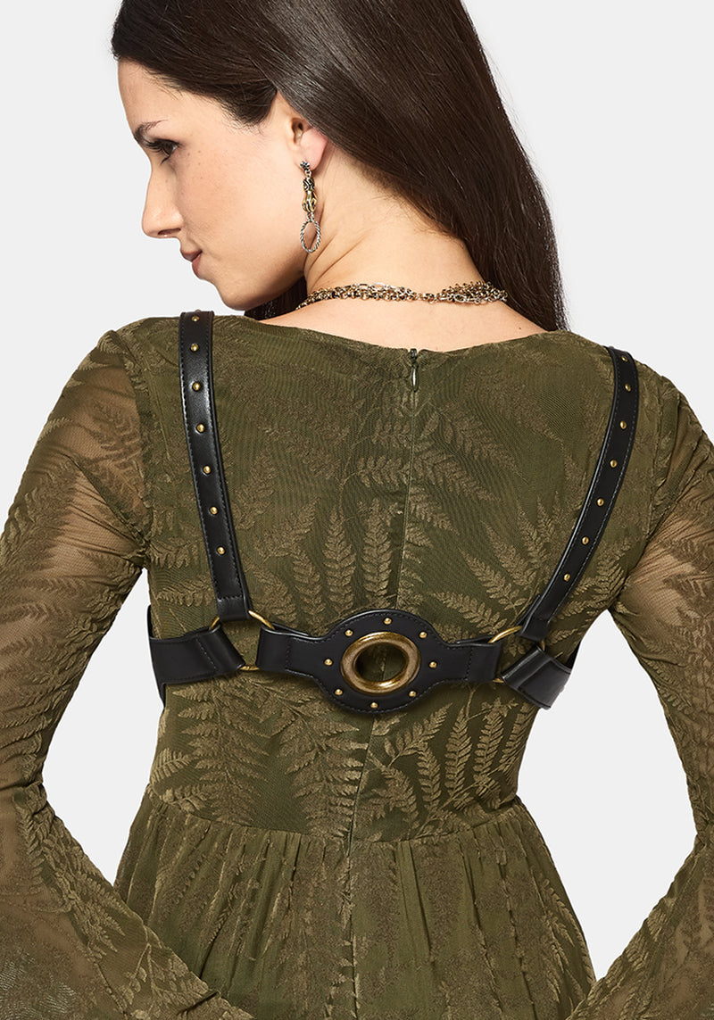 Embroidered Denim Harness Belt with Olive Lace-Up Ties Jeans Harness - Etsy main image 2