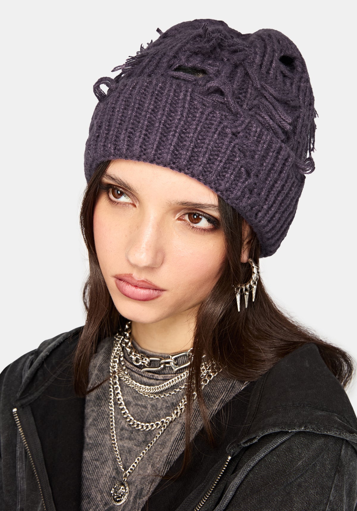 Hullisa Distressed Beanie - Purple
