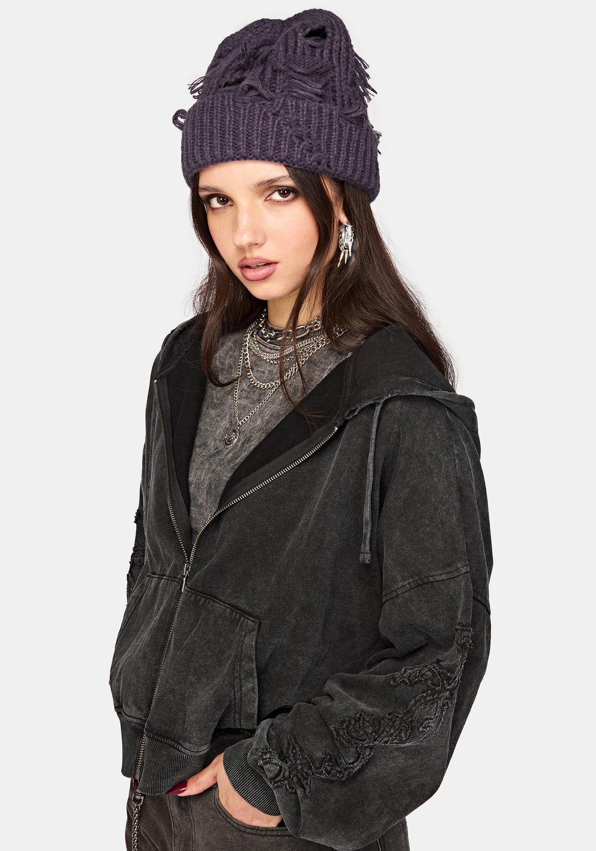 Hullisa Distressed Beanie - Purple