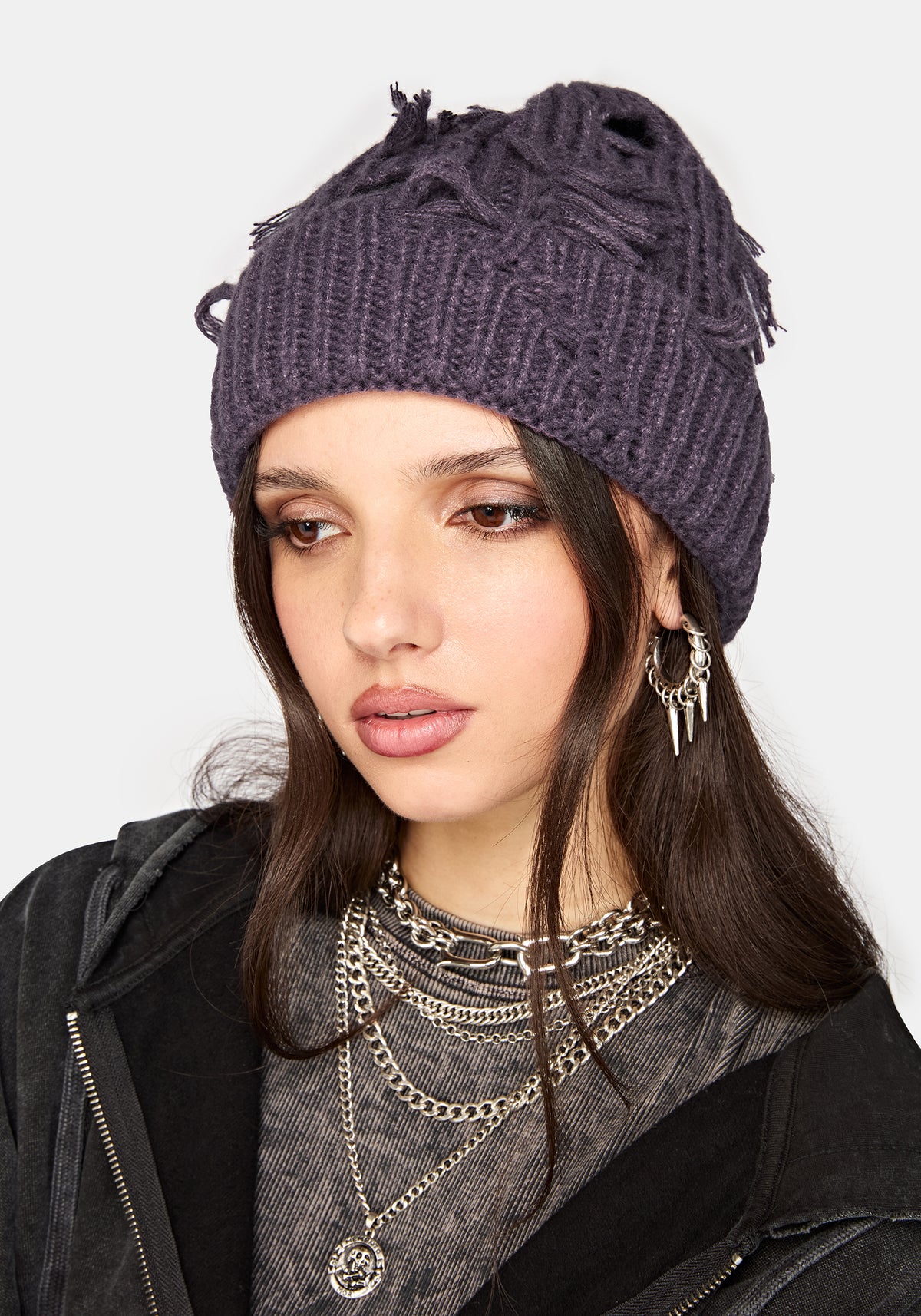 Hullisa Distressed Beanie - Purple