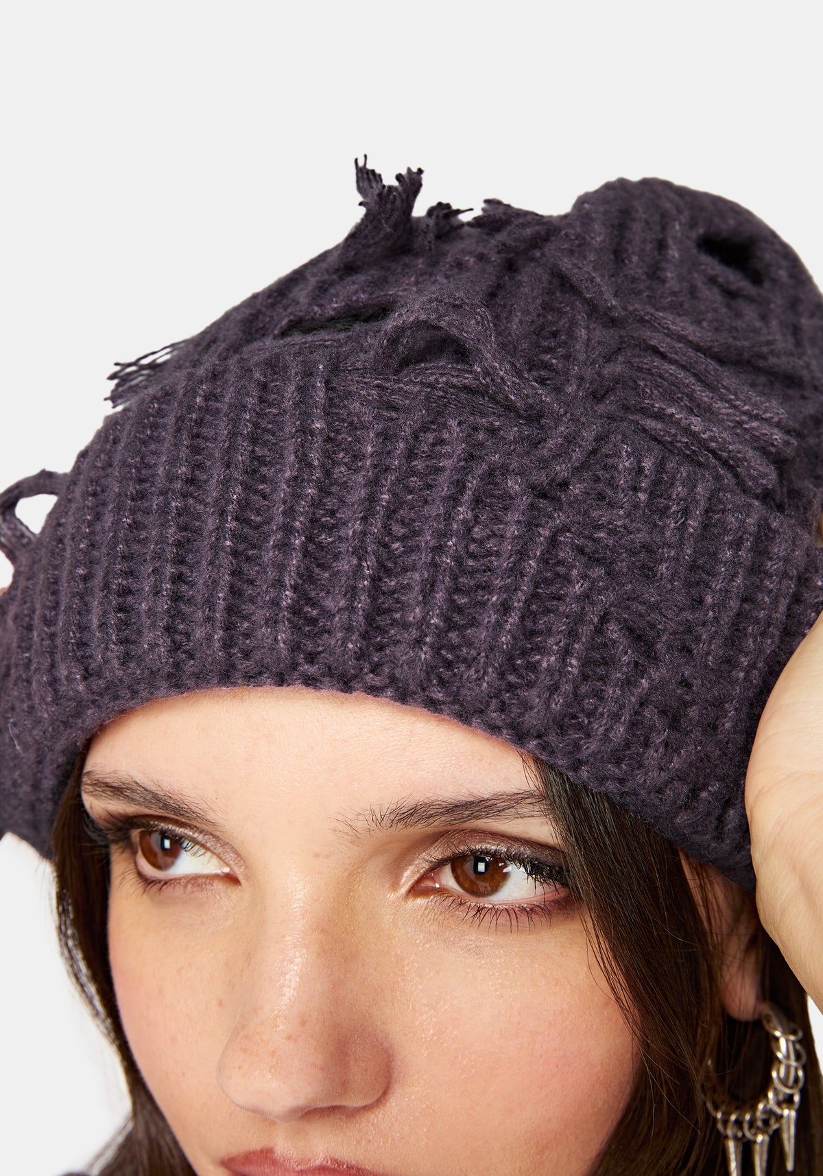 Hullisa Distressed Beanie - Purple