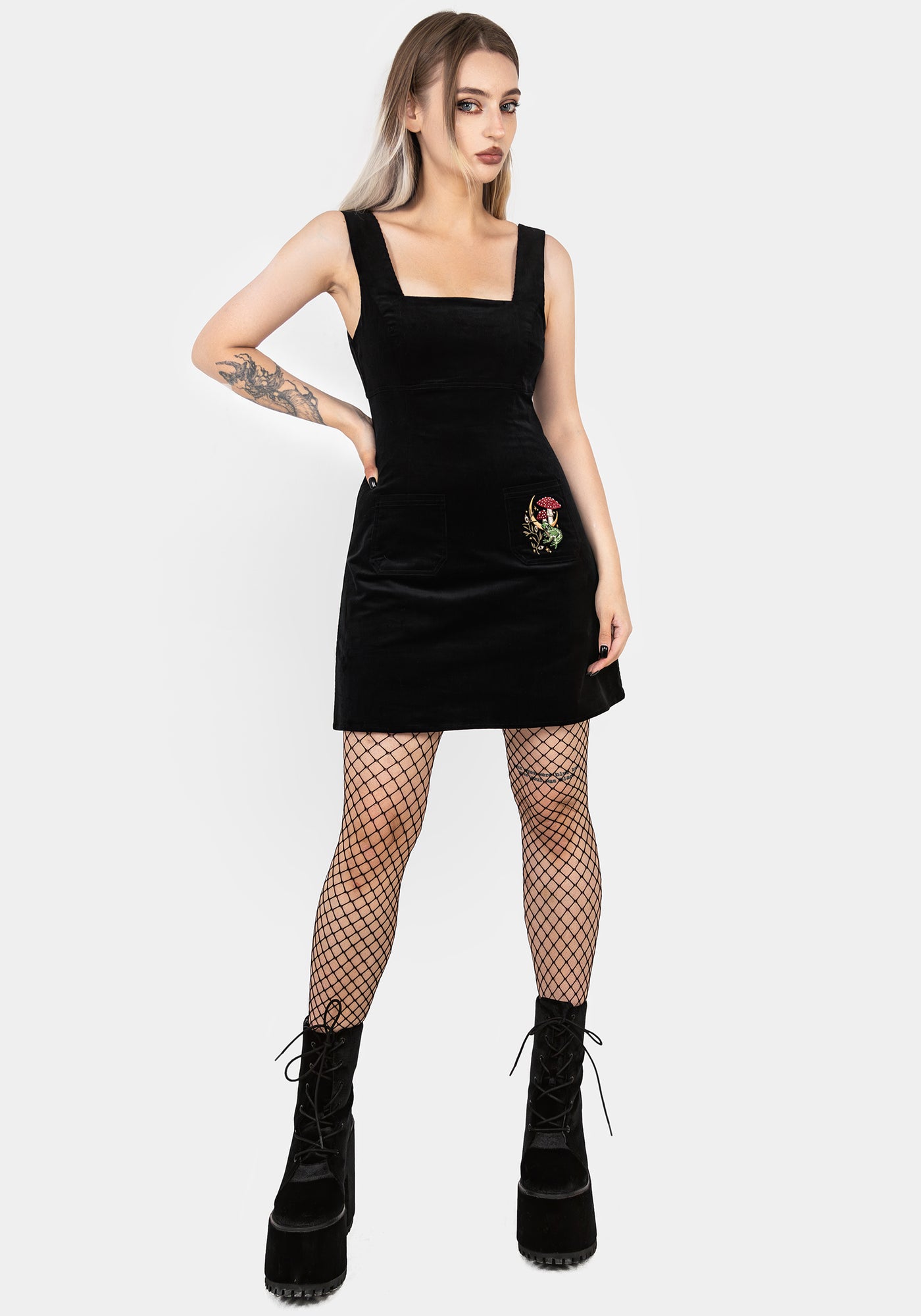 Swamplife Embroidered Cord Mini Pinafore Dress | Disturbia - Shop Women's Gothic, Alternative & Dark Romantic Fashion, Accessories & Homeware Swamplife Embroidered Cord Mini Pinafore Dress | Disturbia - Shop Women's Gothic, Alternative & Dark Romantic Fashion, Accessories & Homeware