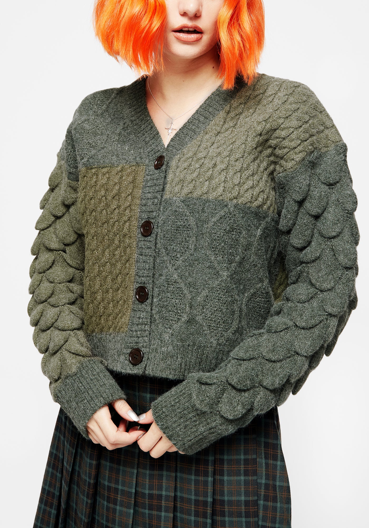 seventen 幻　マルチカラーフリルニット　カーキ Forest Forager // Embroidered Cardigan – Knock Thrice