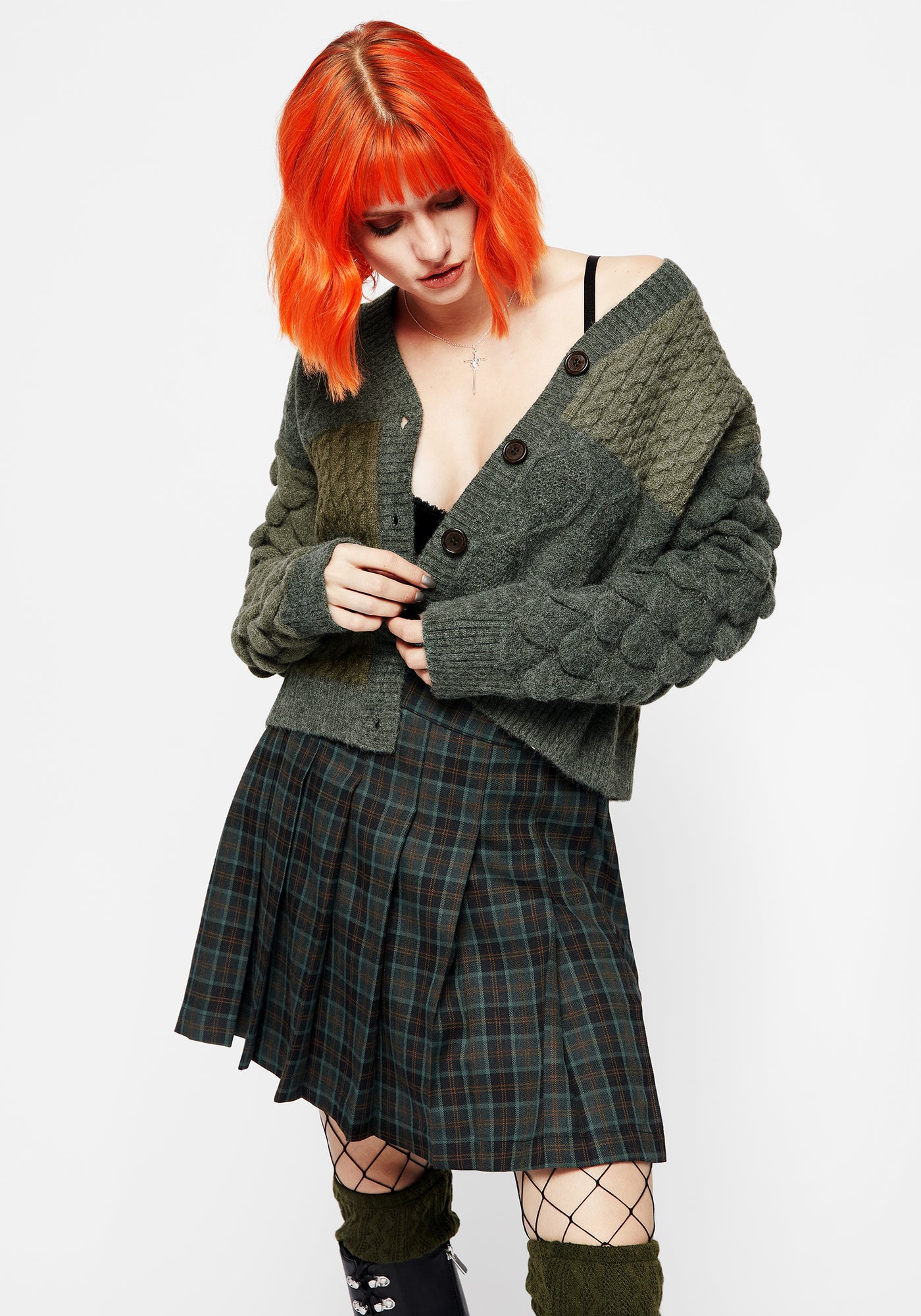 Brazen Spliced Cardigan - Green | Disturbia - Shop Women's Gothic