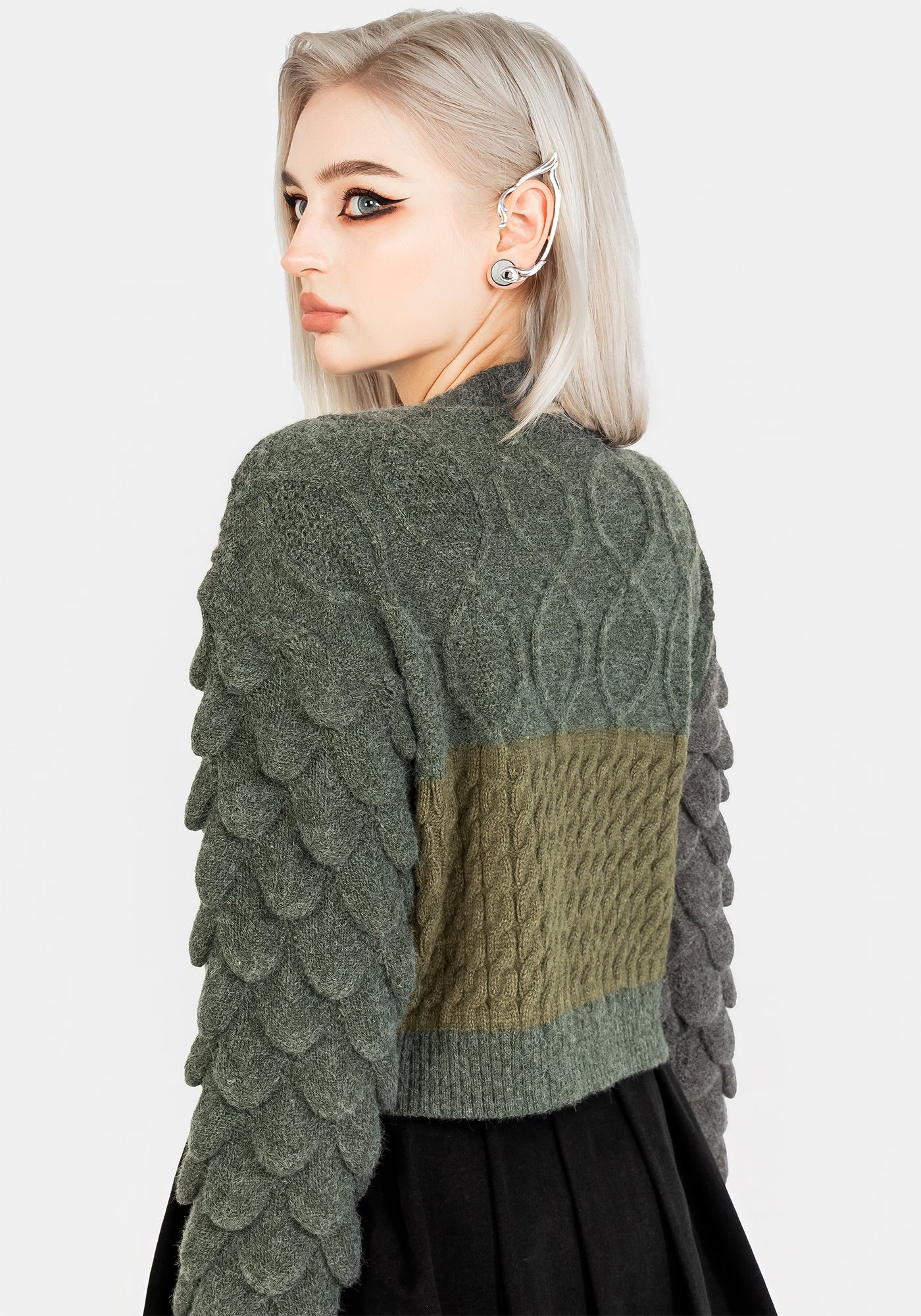 Brazen Spliced Crop Sweater In Cobra Green | Disturbia - Shop