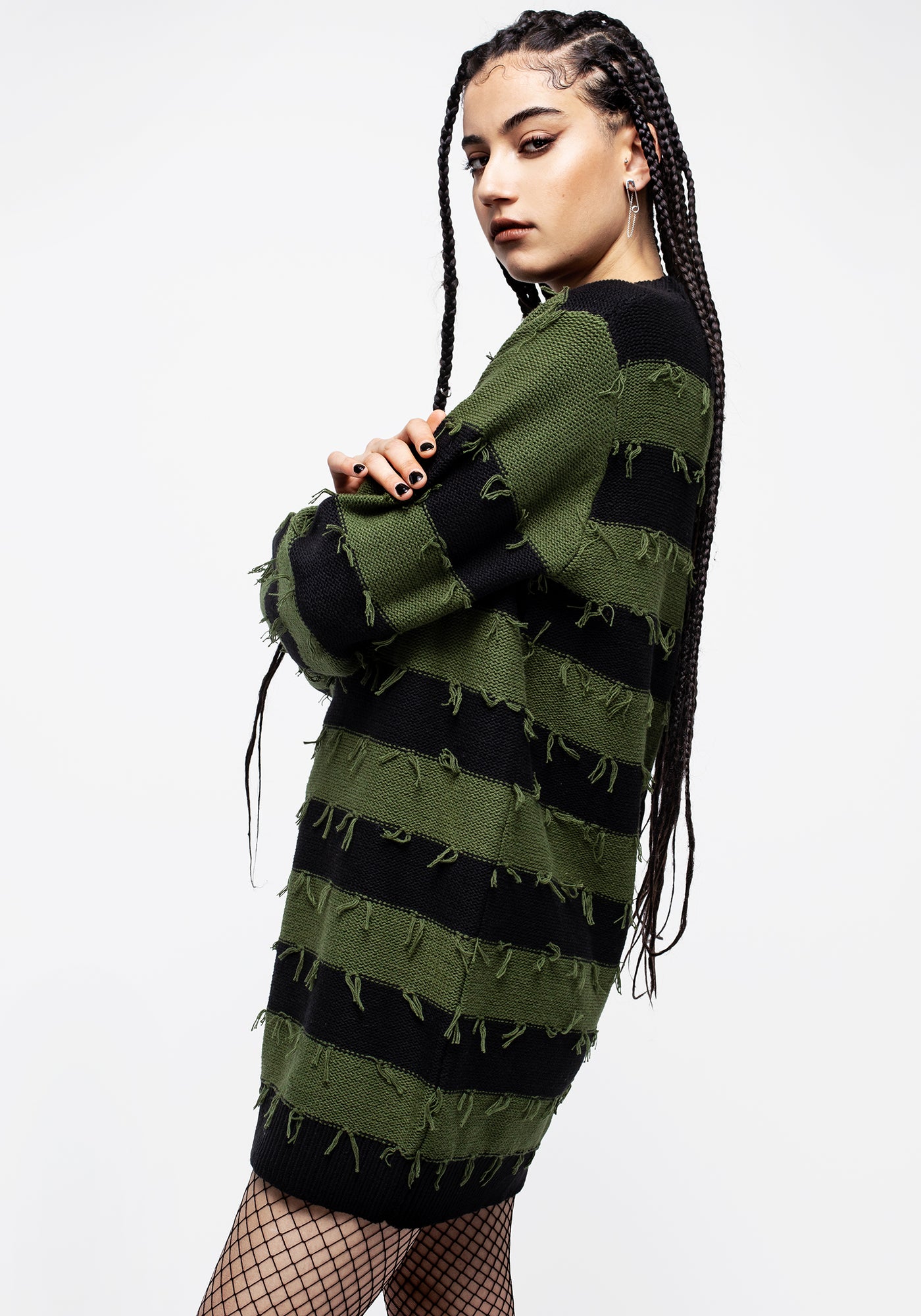 Nancy Stripe Oversized Sweater - Green and Black | Disturbia