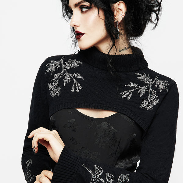 Amalthea Embroidered Roll Neck Extreme Crop Sweater | Disturbia