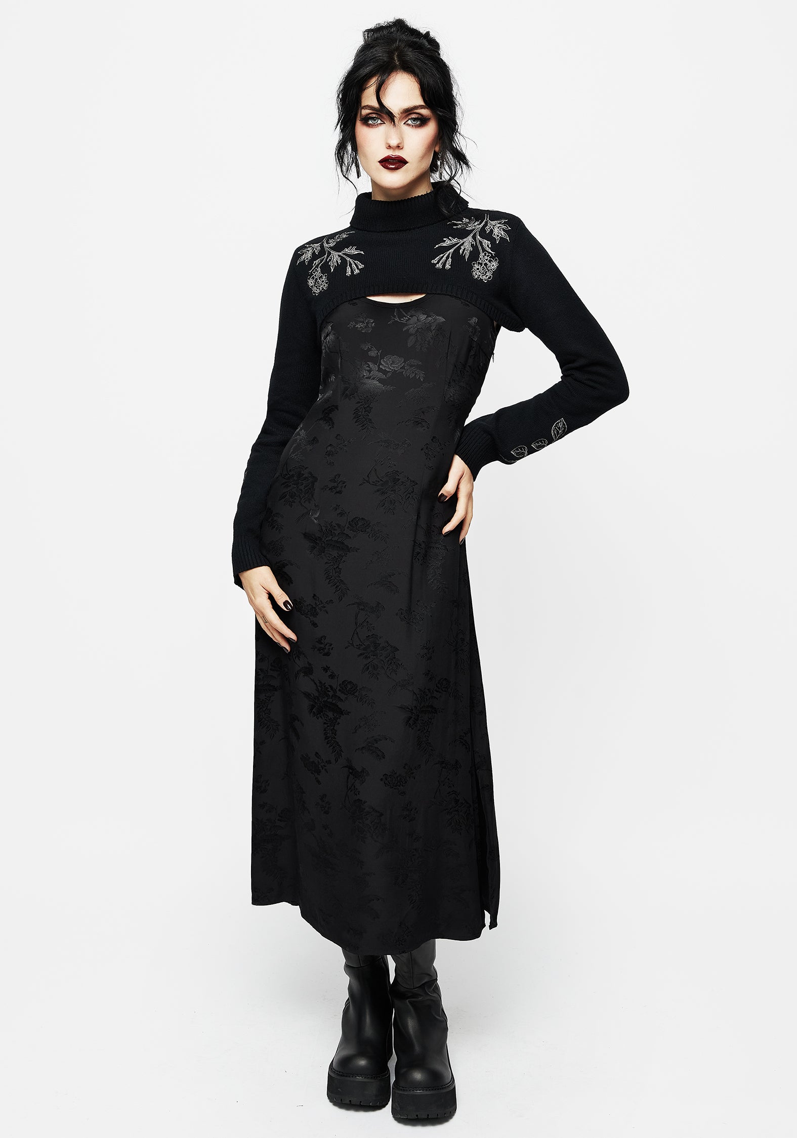 Amalthea Embroidered Roll Neck Extreme Crop Sweater