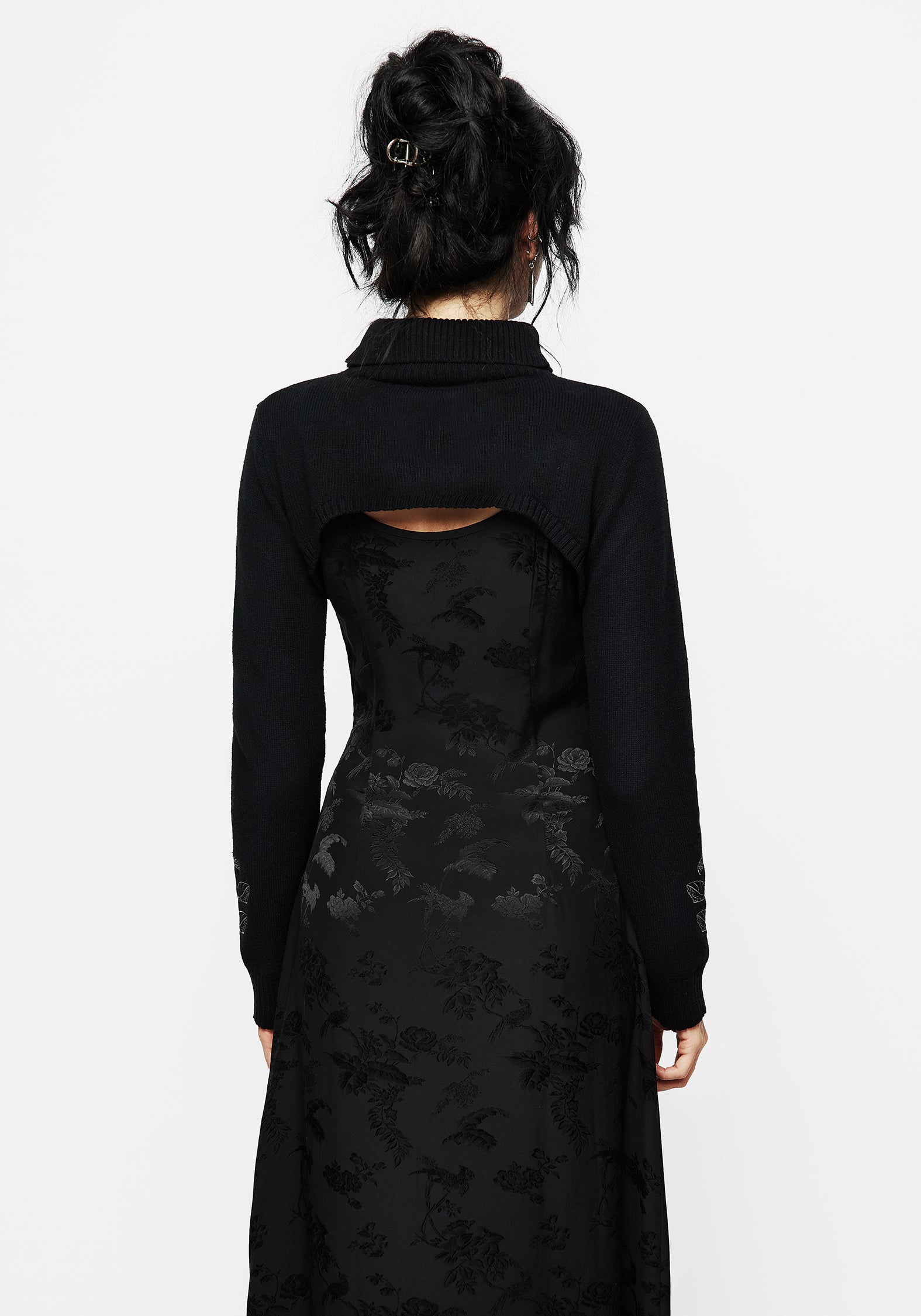 Amalthea Embroidered Roll Neck Extreme Crop Sweater