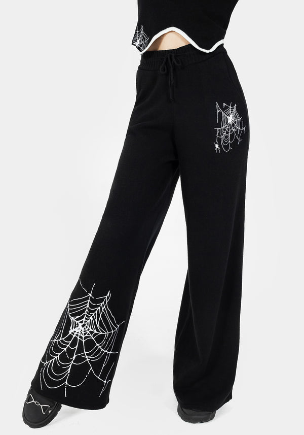 Araneae Embroidered Wide Leg Knit Sweatpants