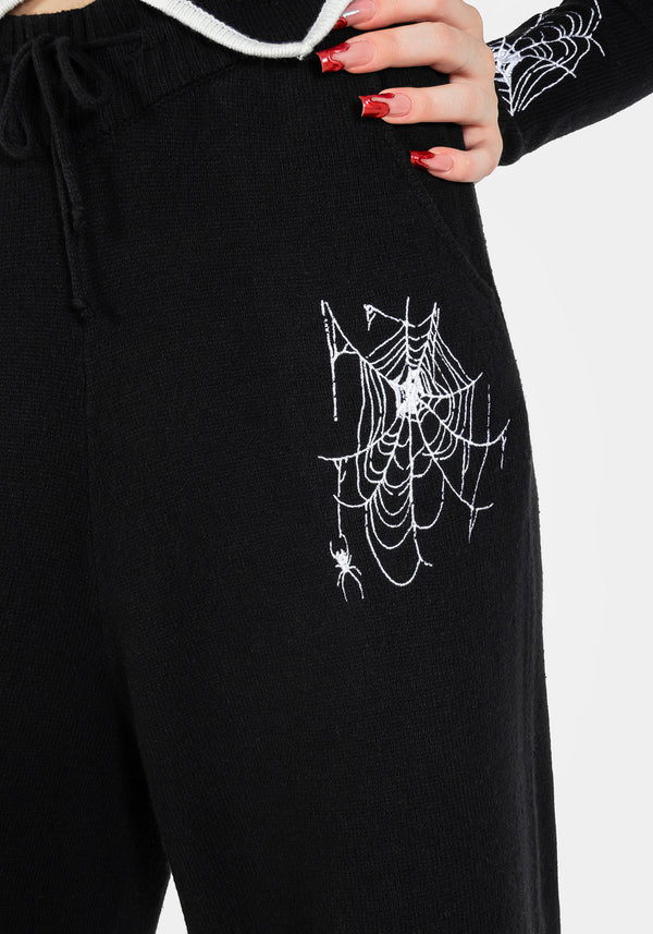 Araneae Embroidered Wide Leg Knit Sweatpants