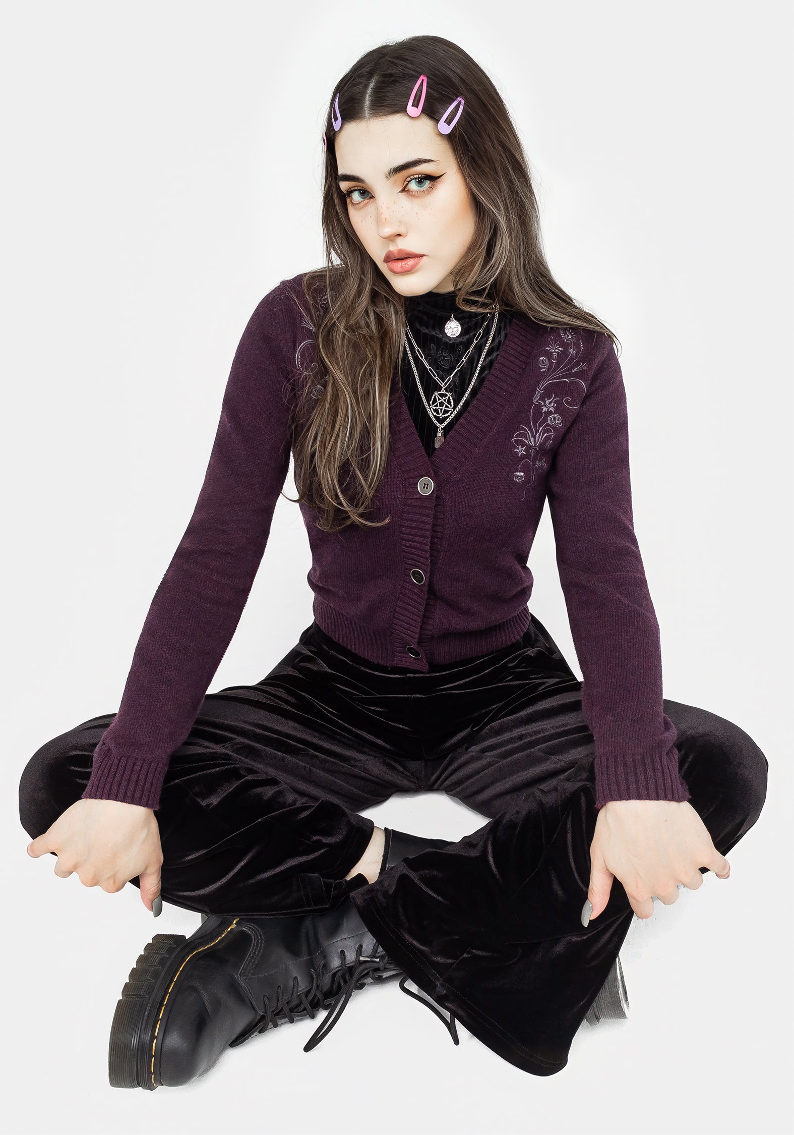 00's PURPLE期UNDERCOVER薔薇刺繍パイピングカーディガン裏原 Poe Embroidered Cardigan | Disturbia - Shop Women's Gothic