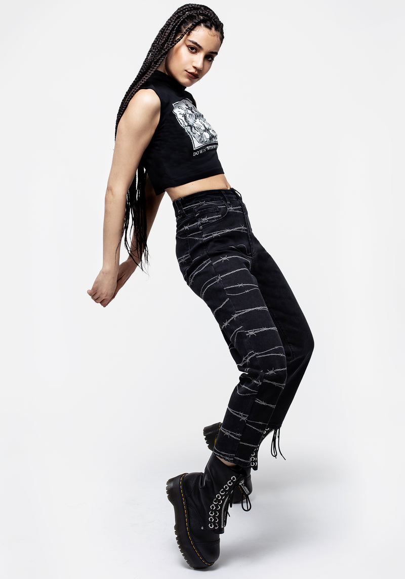 Barbed Wire Spliced Mom Jeans | Disturbia - Shop Women's Gothic ...
