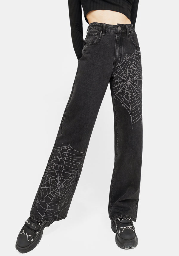 Tarantism Embroidered Wide Leg Jeans