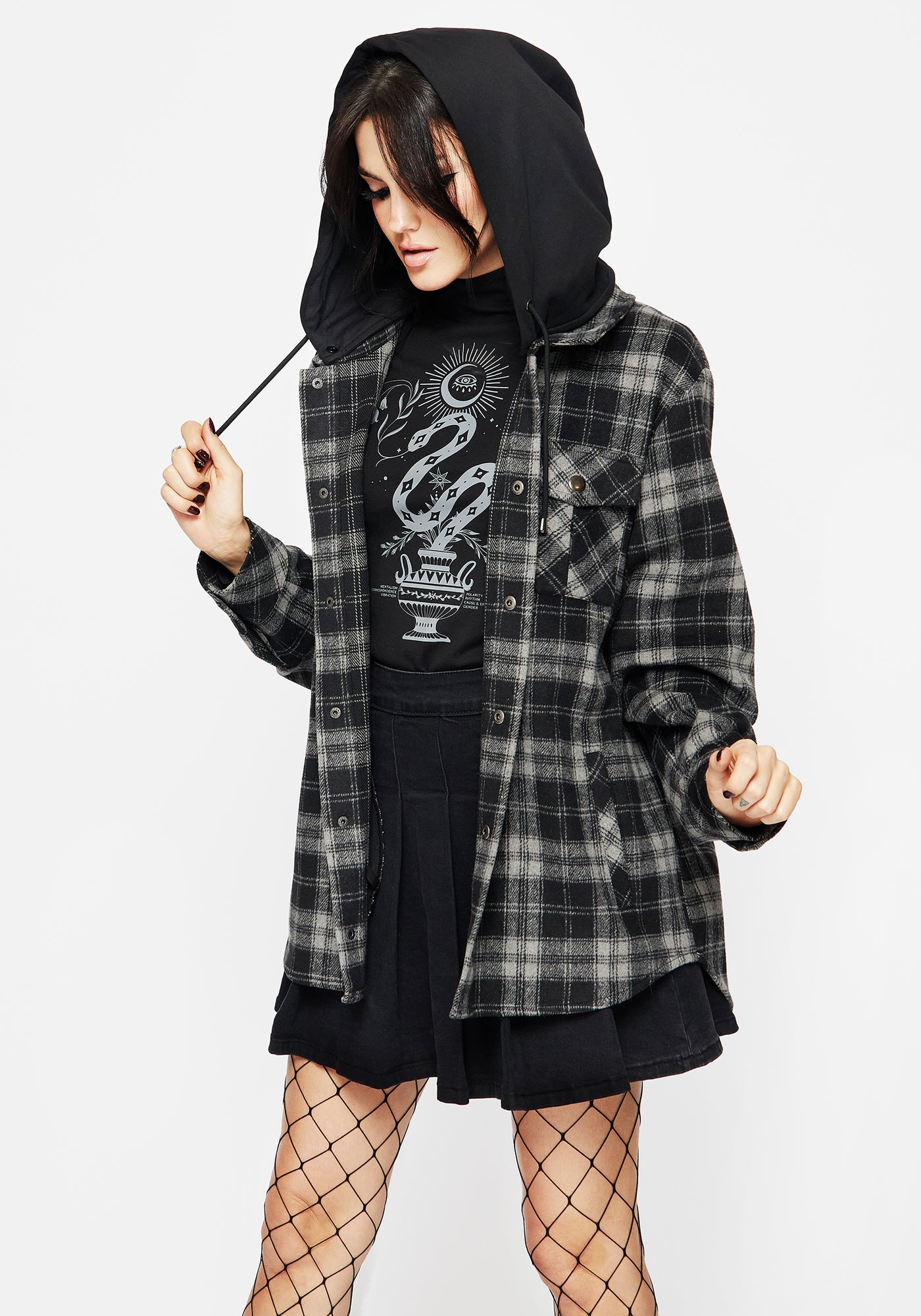 Unplugged Check Shacket with Removeable Hood | Disturbia - Shop