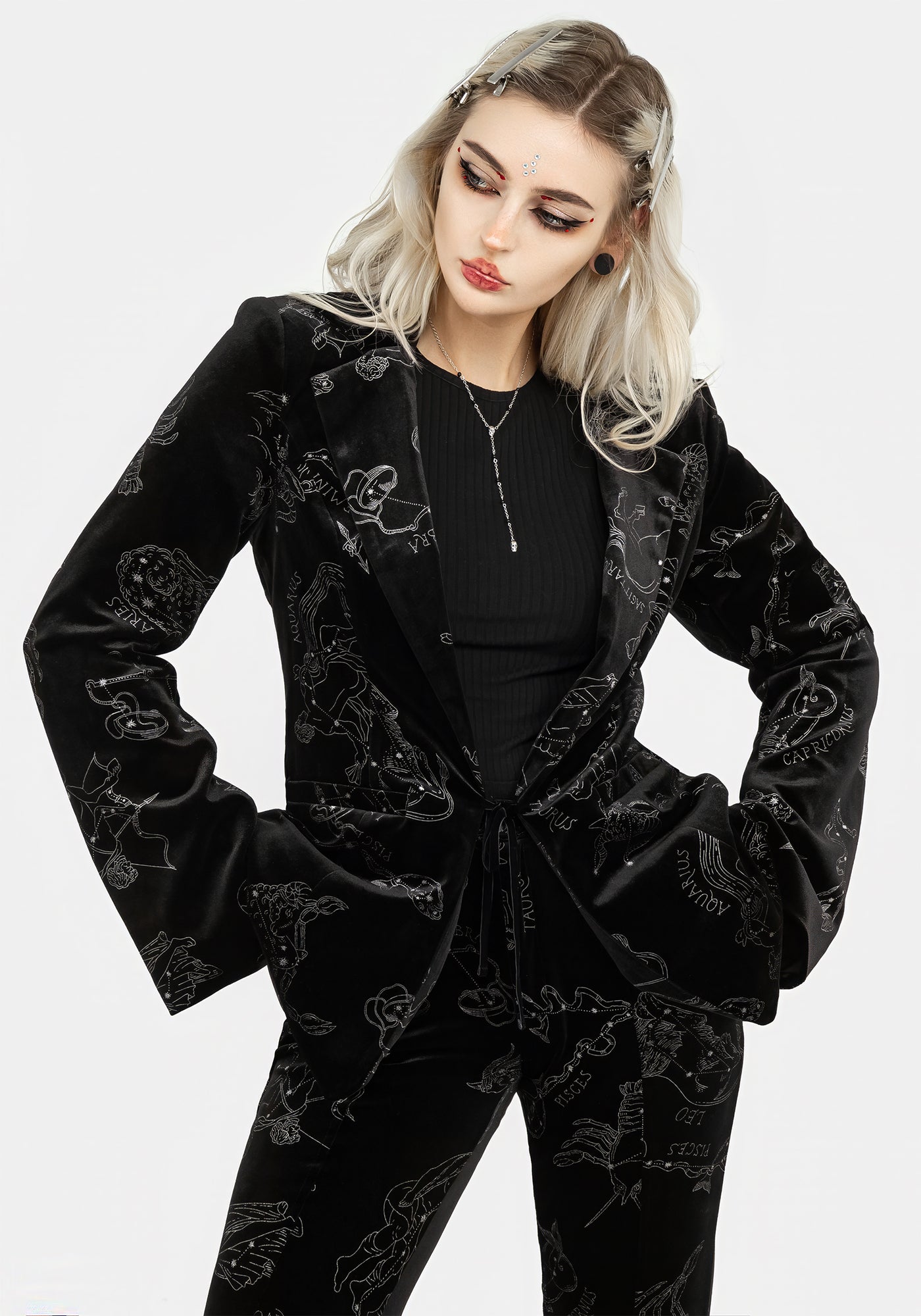 Zodiac Foil Print Velour Blazer | Disturbia - Shop Women's Gothic