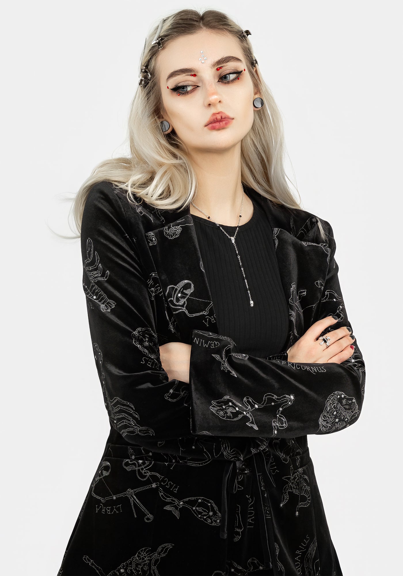 Zodiac Foil Print Velour Blazer | Disturbia - Shop Women's Gothic