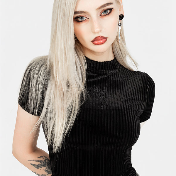Rosaline Velour Rib Crop Top | Disturbia - Shop Women's Gothic