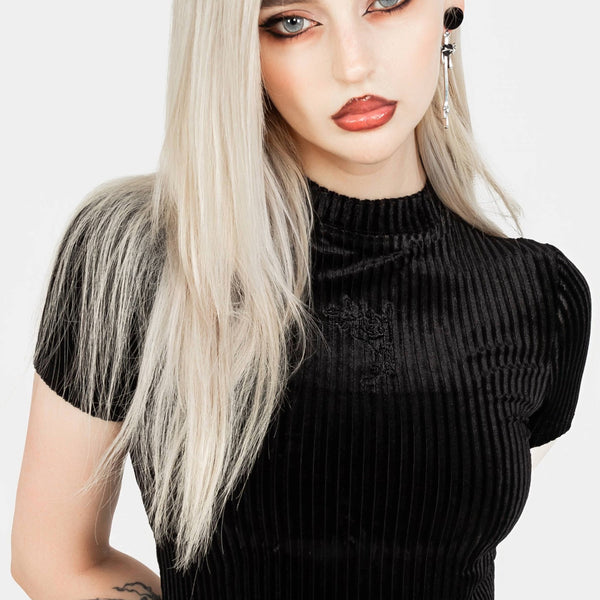 Rosaline Velour Rib Crop Top | Disturbia - Shop Women's Gothic