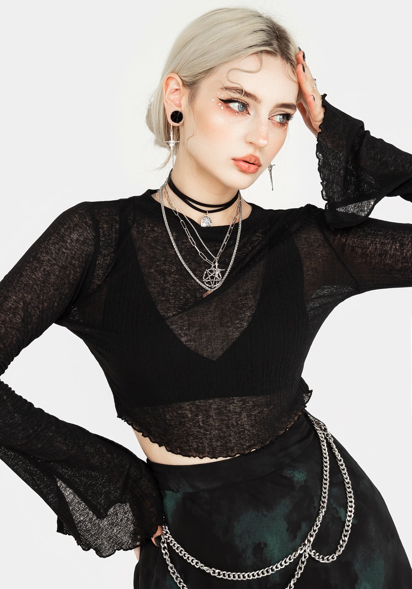 Cassia Jersey Mesh Crop Top | Disturbia - Shop Women's Gothic