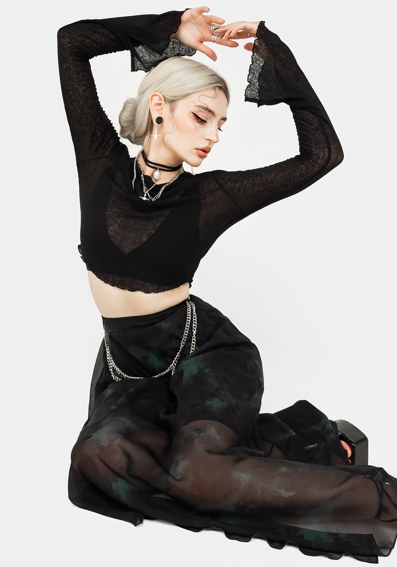 Cassia Jersey Mesh Crop Top | Disturbia - Shop Women's Gothic
