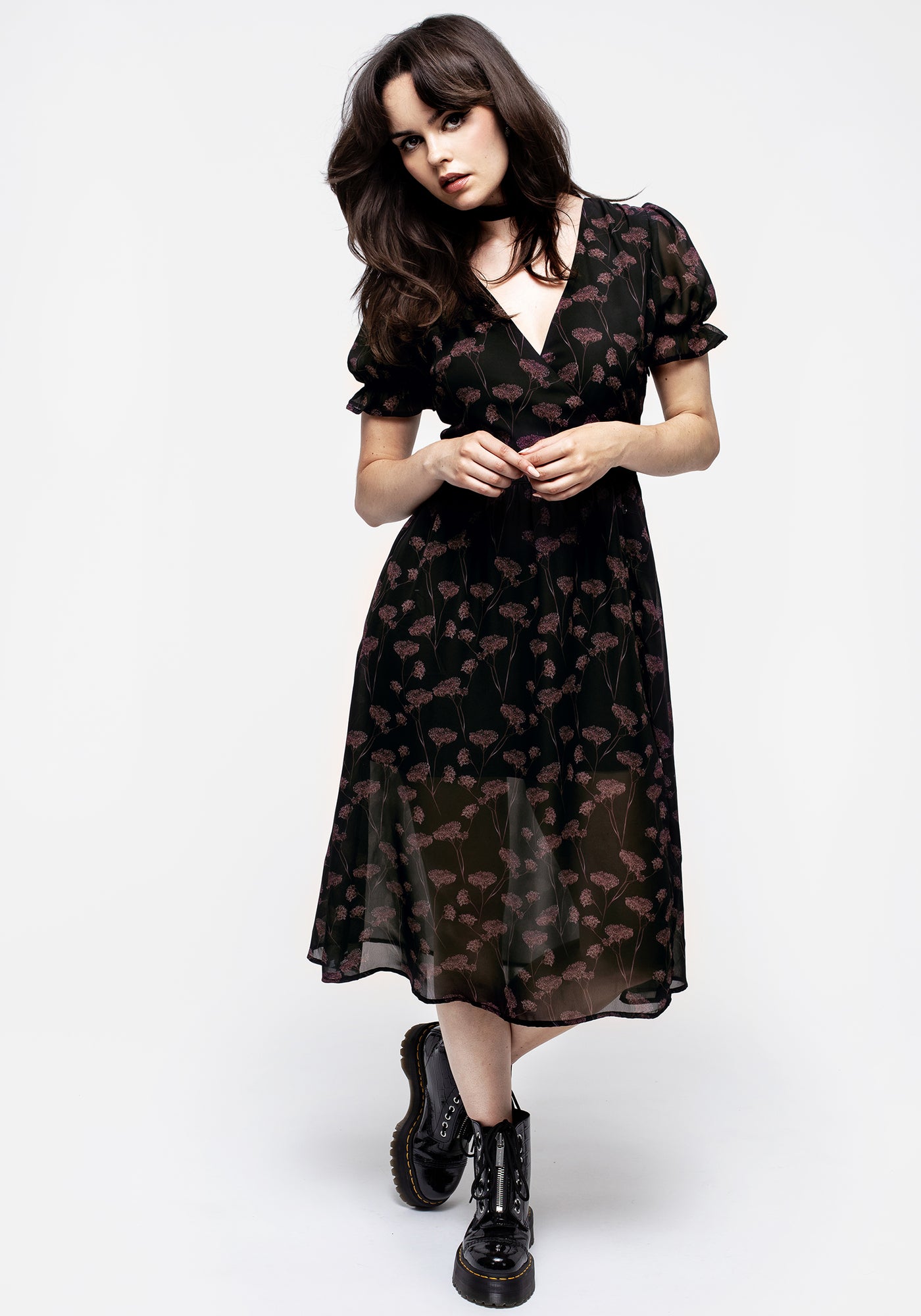 v neck button midi dress Judas V-Neck Button Midi Dress