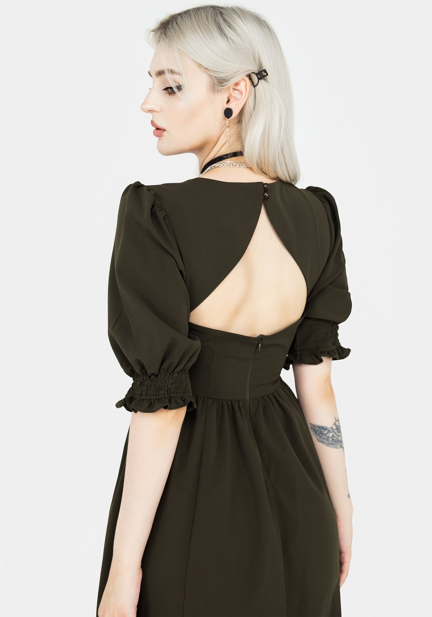 green emerald velvet dress Fit & Flare Raised Linear Stitch Midi Dress Dark Ivy/Black / XXL main image 1