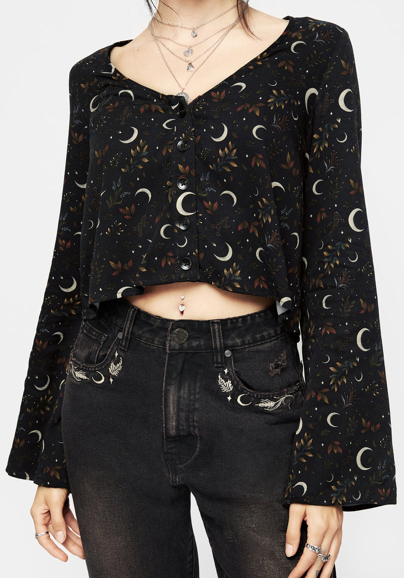 Sickle Moon Flute Sleeve Button Up Top