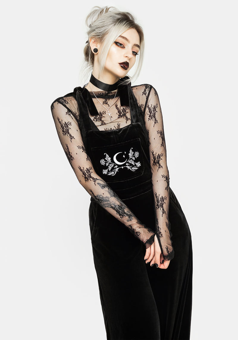 Aradia Embroidered Velour Wide Leg Dungarees
