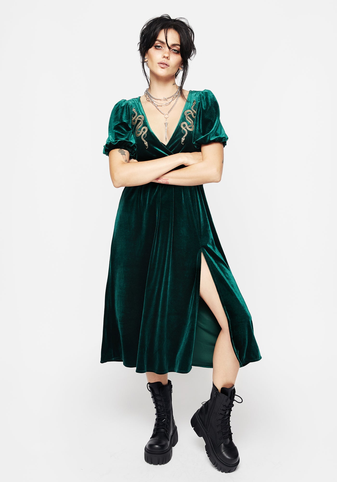 Zarina Velour Applique Midi Wrap Dress | Disturbia - Shop Women's