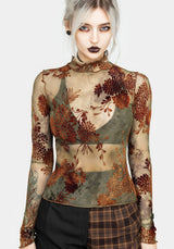 Rosaleigh Flock Velour Mesh Long Sleeve Top