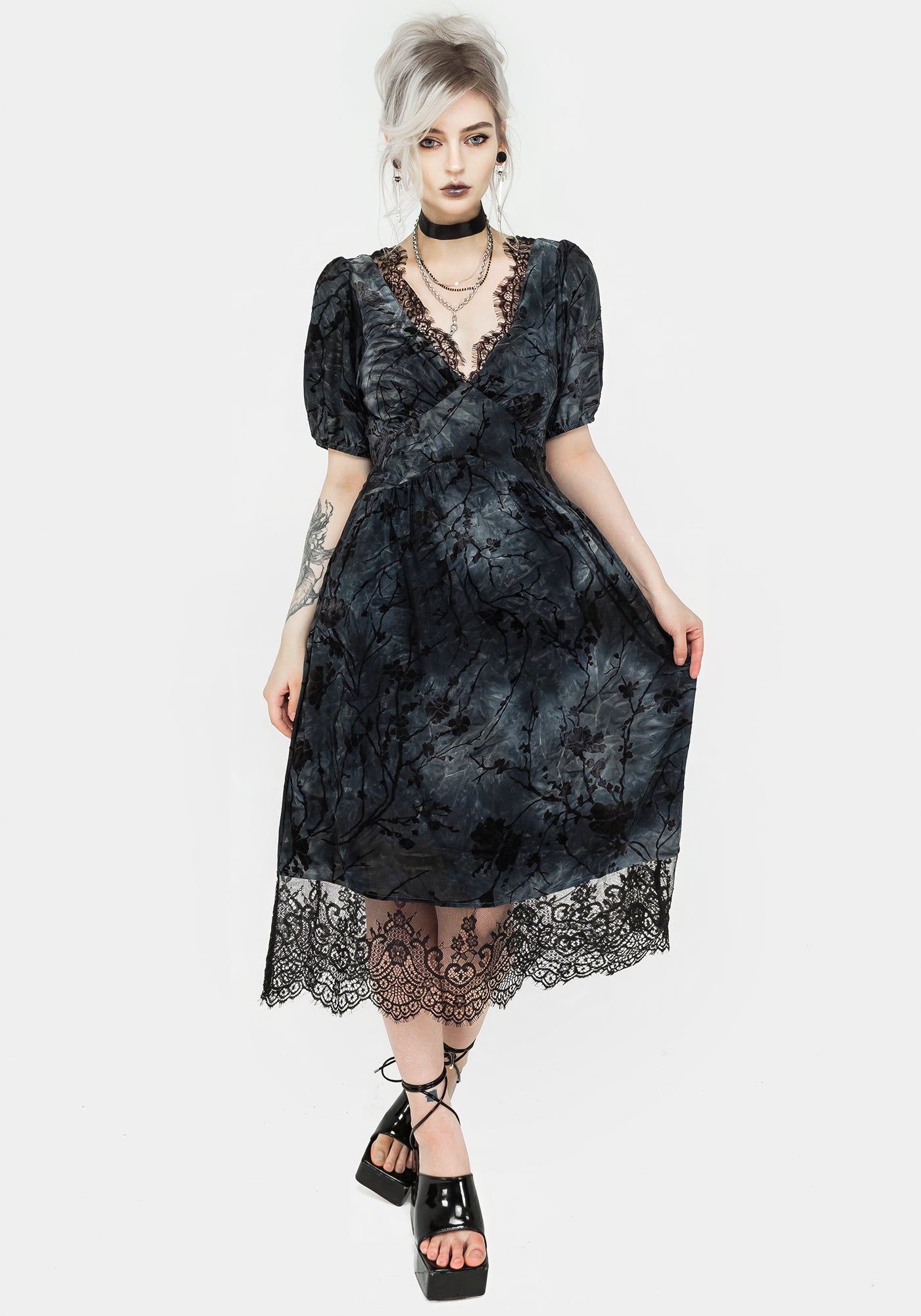 Vice Lace Trim Velour Midi Dress | Disturbia - Shop Women's Gothic